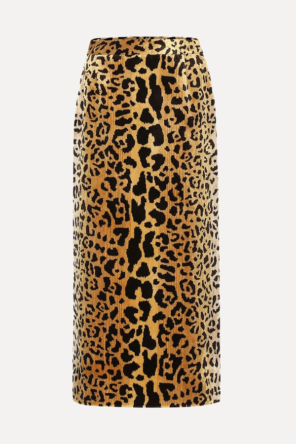 Leopard-Print Velvet Midi Skirt from Miu Miu