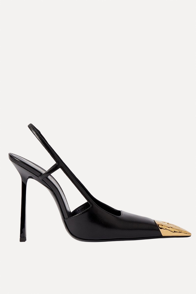 Jeanne Embellished Glossed-Leather Slingback Pumps from SAINT LAURENT