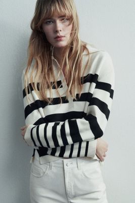 Striped Sweater With Polo Collar from Massimo Dutti