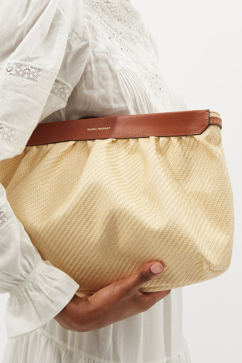 Luz Leather-Trim Raffia Clutch Bag from Isabel Marant