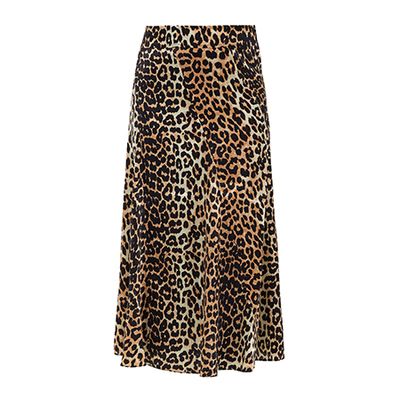 Leopard-Print Silk-Blend Skirt from Ganni
