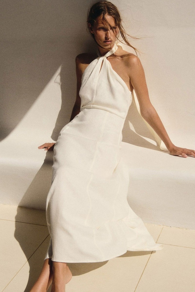Linen-Blend Halterneck Dress