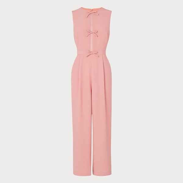 Summer Pink Crepe Bow Detail Jumpsuit