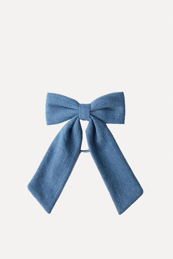 Denim Bow Scrunchie With Clip