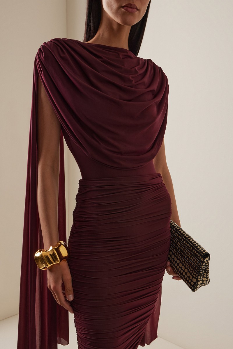 Burano Cape-Effect Draped Stretch-Jersey Bodysuit from Maygel Coronel