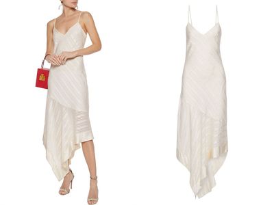 The Becky Asymmetric Silk-Jacquard Midi Dress from Cami NYC