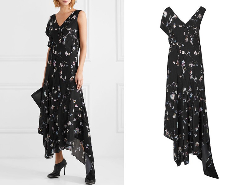 Asymmetric Floral-Print Crepe De Chine Midi Dress from Preen Line