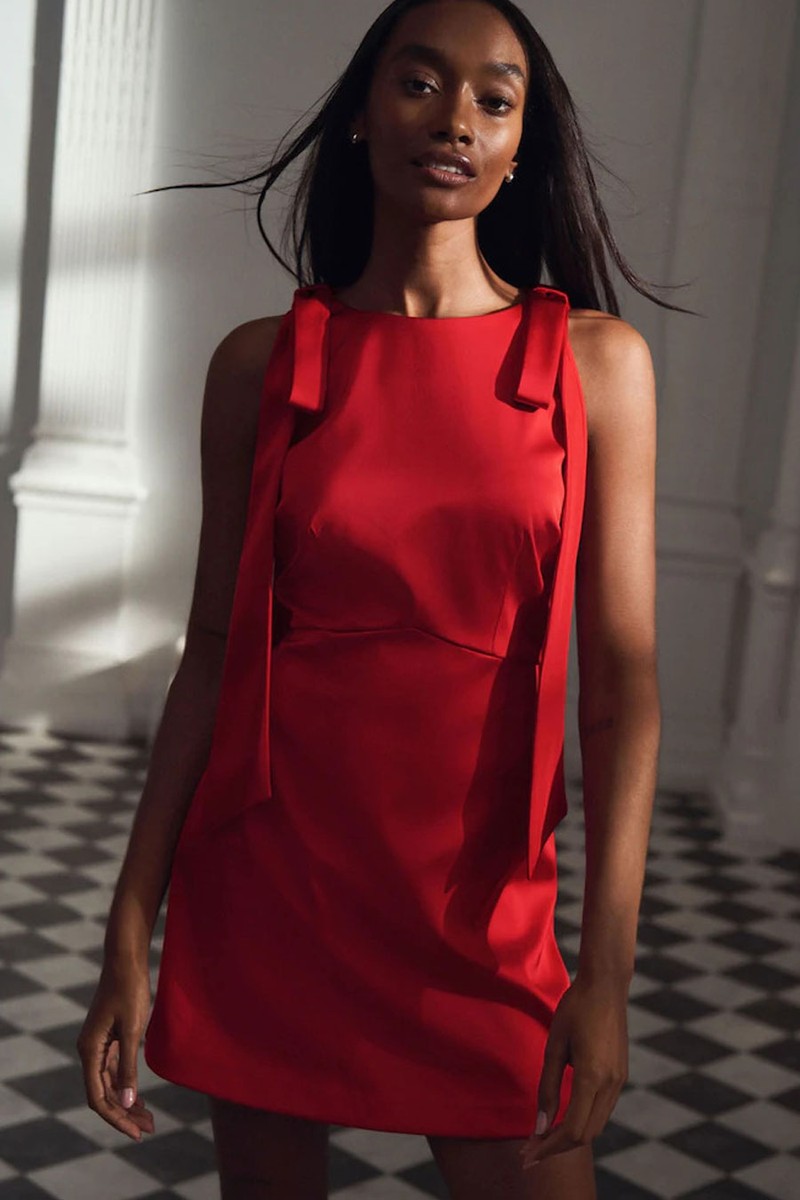 Satin Bow Shoulder Mini Dress from Next