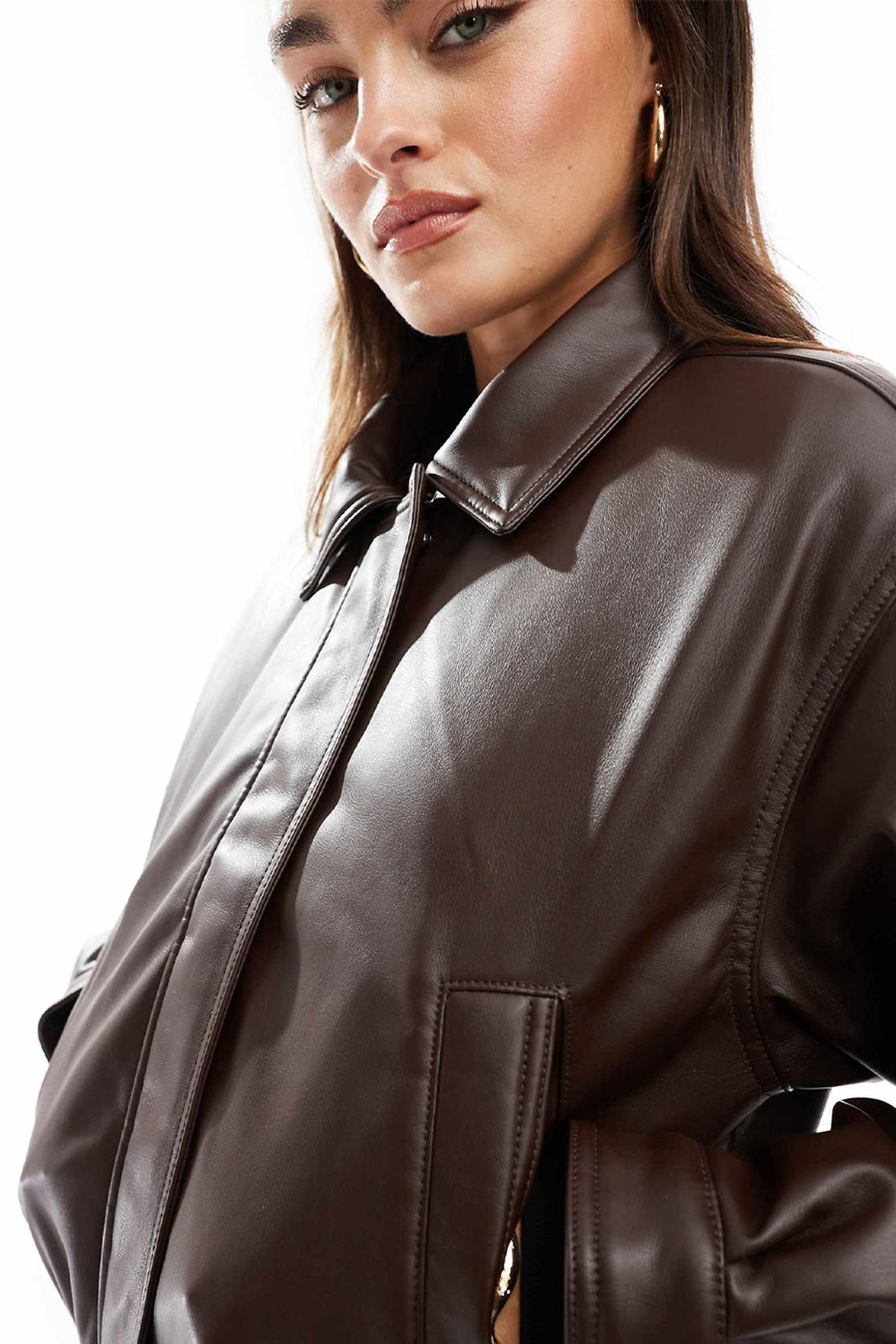 Clean Leather Look Bomber Jacket from ASOS