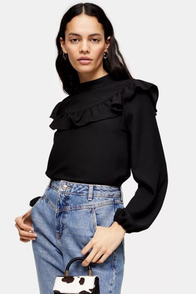 Plain Frill Blouse With Yoke