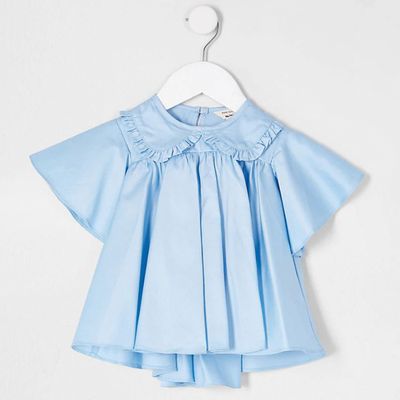 Blue Frill Poplin Top