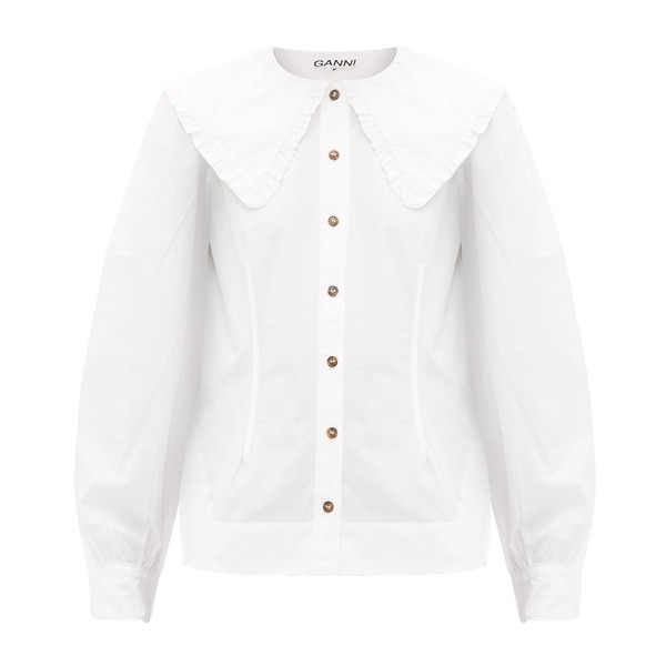 Ruffled-Collar Cotton-Poplin Shirt from Ganni