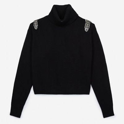 Black Turtleneck Sweater With Jewel Shoulders from The Kooples