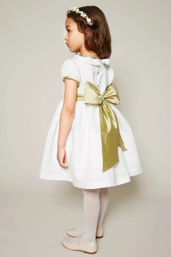 Flower Girl Ivory Dress With Green Silk Sash  from Pepa London 