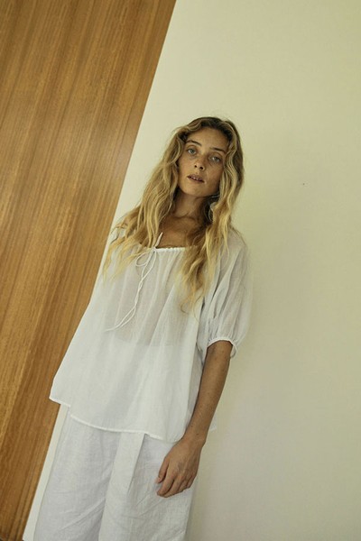 Drawstring Blouse in White from Worn Store