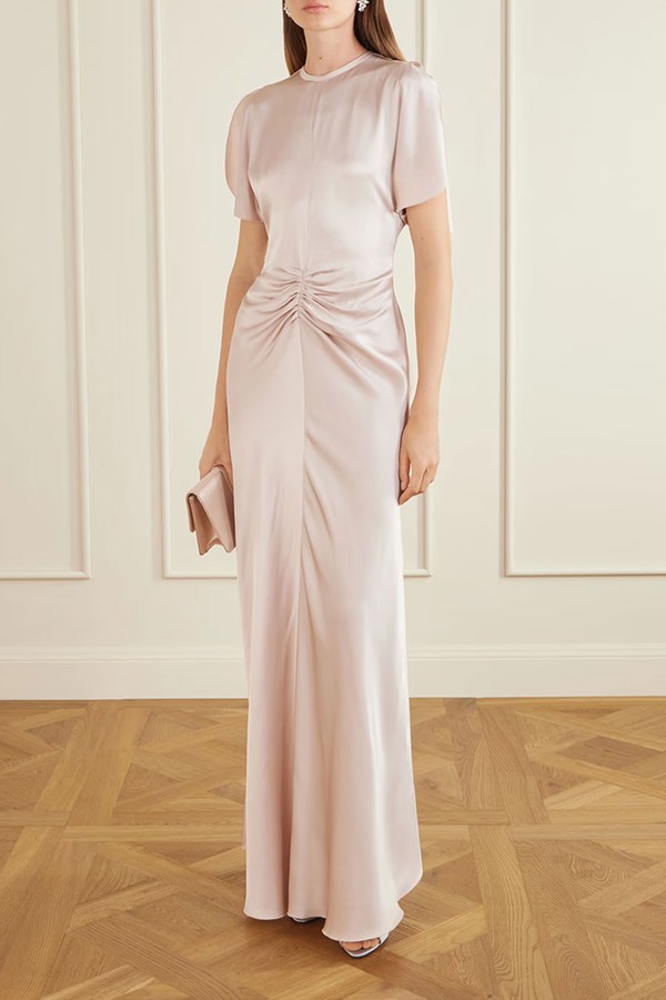 Isabella Ruched Satin Maxi Dress from Victoria Beckham