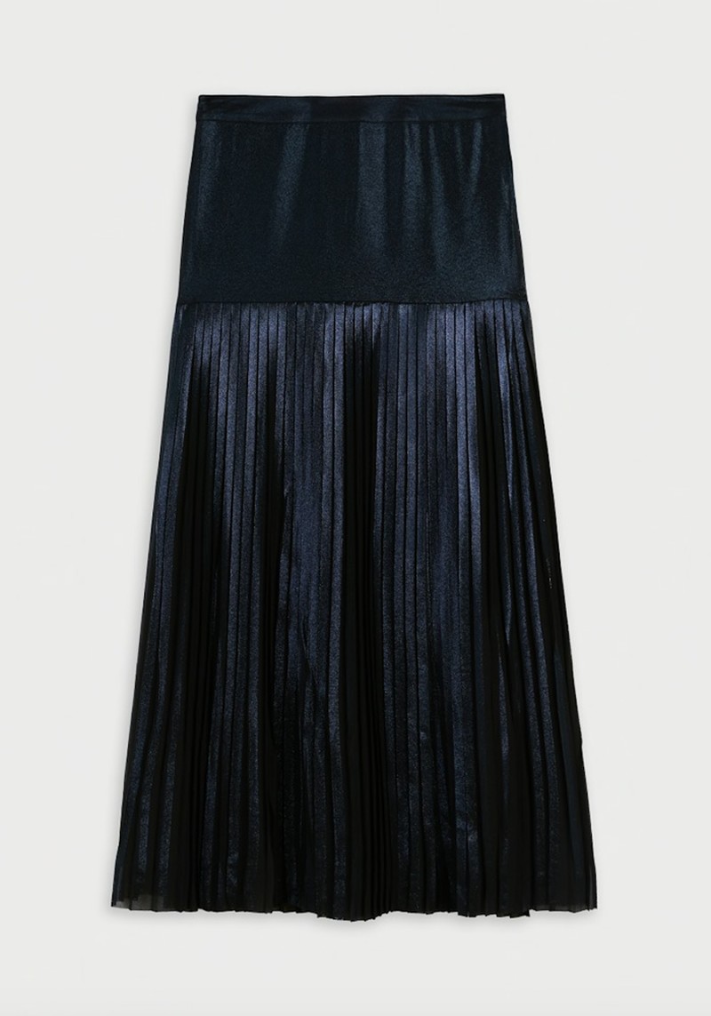 Metallic Pleated Midi Skirt