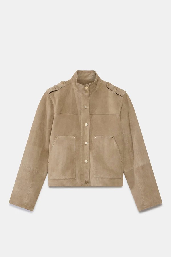 Neutral Suede Funnel Neck Jacket from Mint Velvet