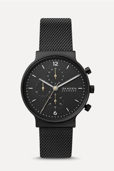 Ancher Chronograph Midnight Stainless Steel Mesh Watch from Skagen Denmark