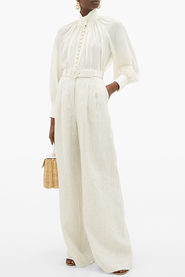 Super Eight Belted Striped-Linen Wide-Leg Trousers from Zimmerman