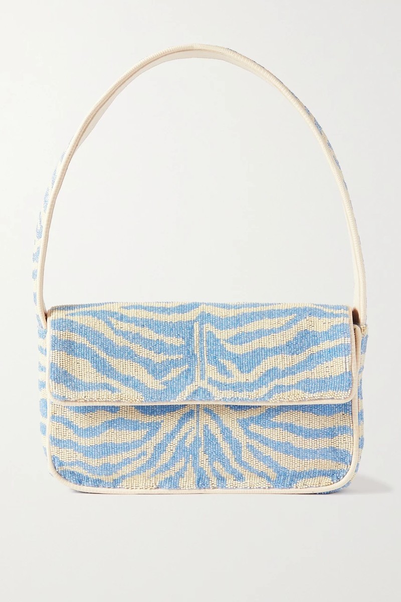 Tommy Leather-Trimmed Beaded Satin Shoulder Bag from Staud