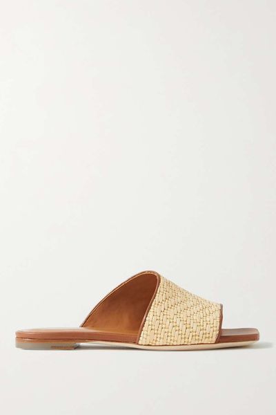 Nevil Leather-Trimmed Raffia Slides  from Staud 