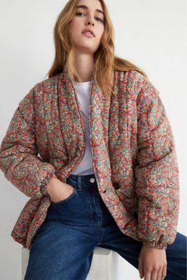 Detachable Sleeve Padded Floral Jacket from Warehouse