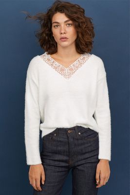 Knitted Jumper With Lace