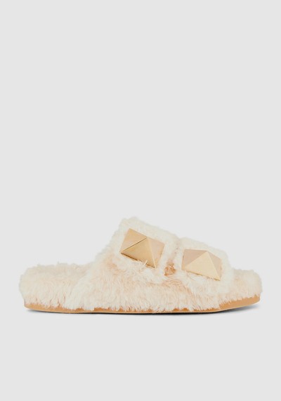 One Stud Shearling Sliders from Valentino Garavani