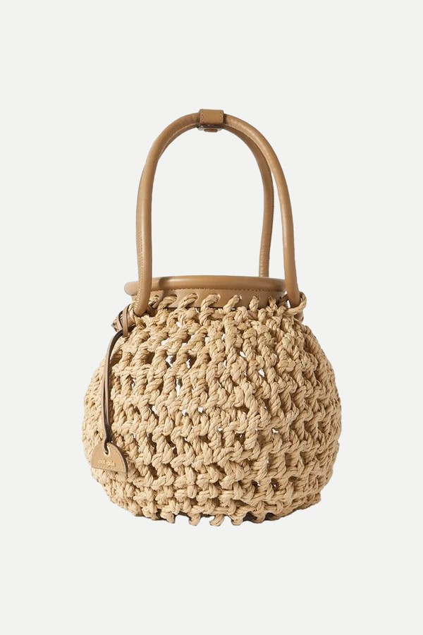 Enya Leather-Trimmed Raffia Bucket Bag from Cult Gaia