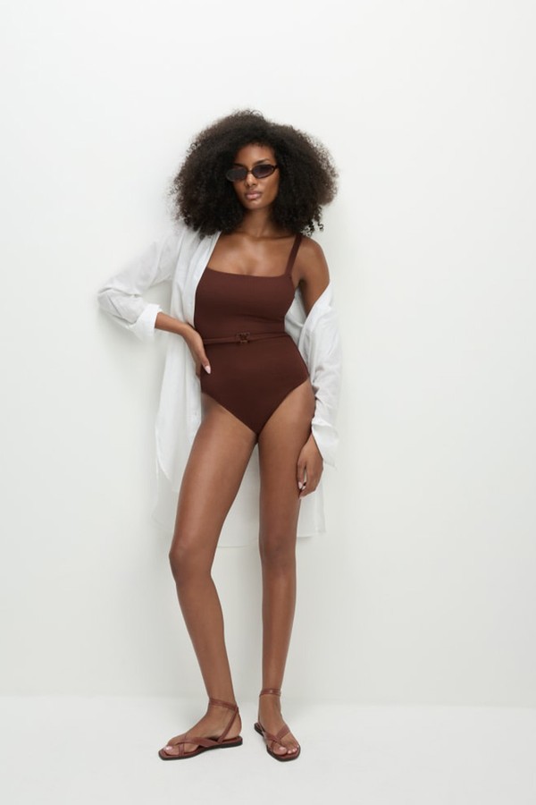 Textured Square Neck Swimsuit