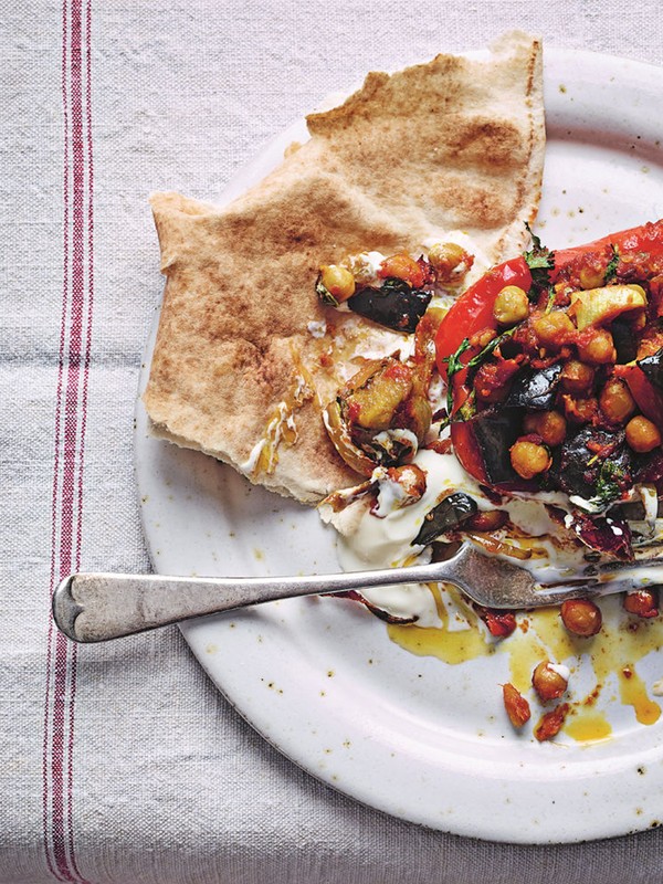 Red Pepper Stuffed With Spiced Chickpeas & Aubergine