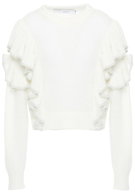 Cropped Metallic-Trimmed Ruffled Knitted Sweater from IRO