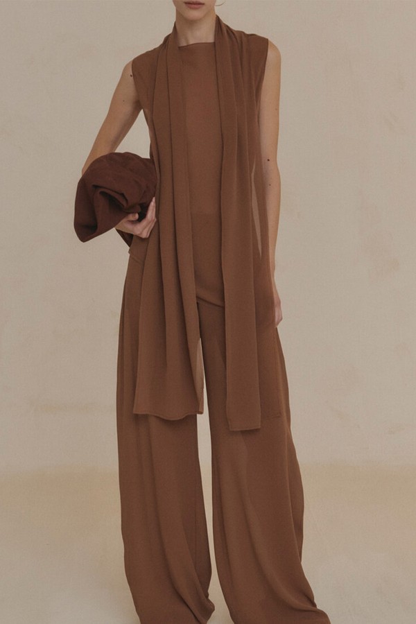 Asymmetric Henna Silk Top from Cortana