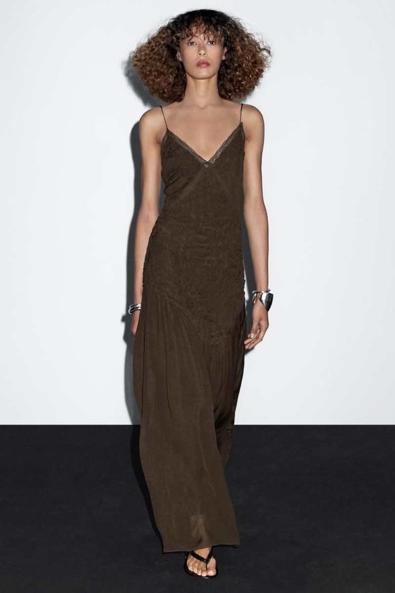 Long Slip Dress With Gathered Detail