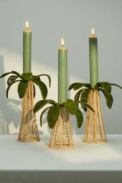 Palm Tree Handwoven Iraca Palm Candle Holders from Abask