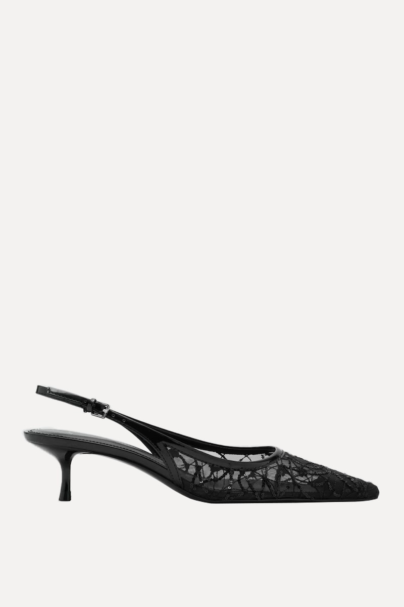 Kitten-Heel Shoes Embroidered With Sequins from Mango