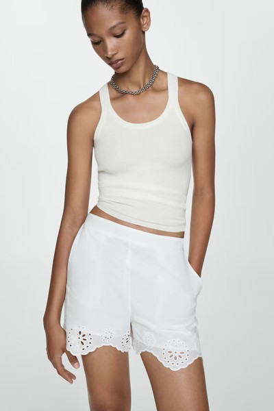 Embroidered Openwork Shorts from Mango