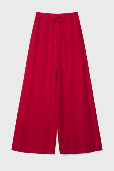 Wide-Leg Linen Blend Trousers With Elastic Waistband from Stradivarius