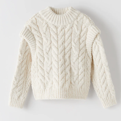 Cable Knit Sweater With Shoulder Pads 