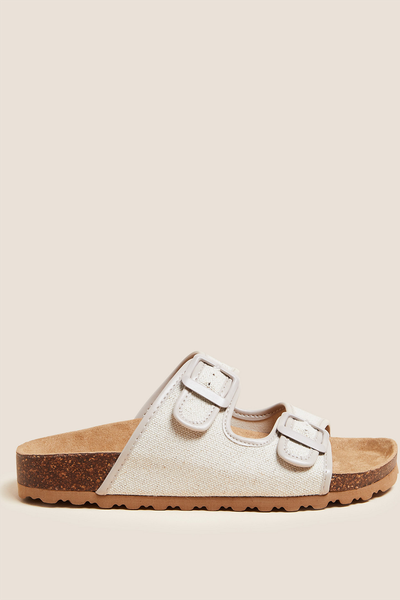 Canvas Buckle Footbed Sandals