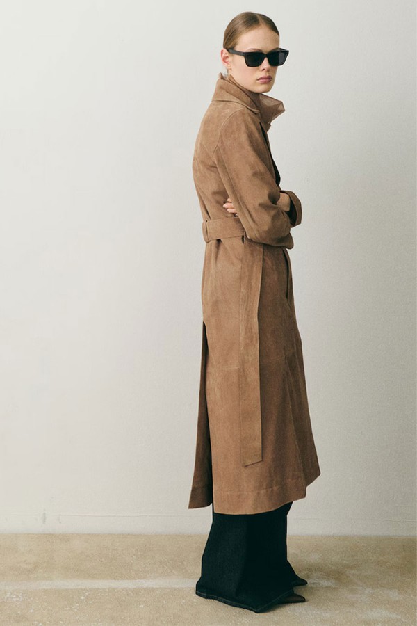 Belted Suede Trench Coat