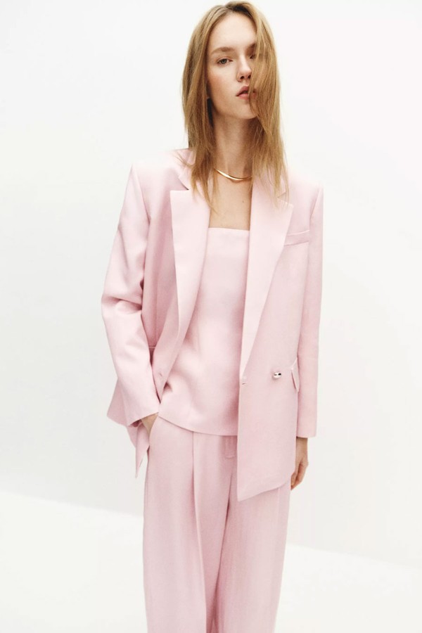 Linen-Blend Double-Breasted Suit Jacket from Mango