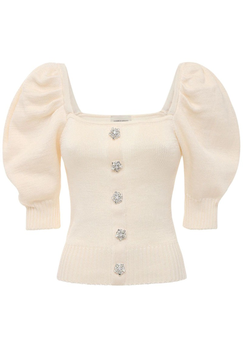 Cotton Knit Top With Puff Sleeves from Giuseppe Di Morabito