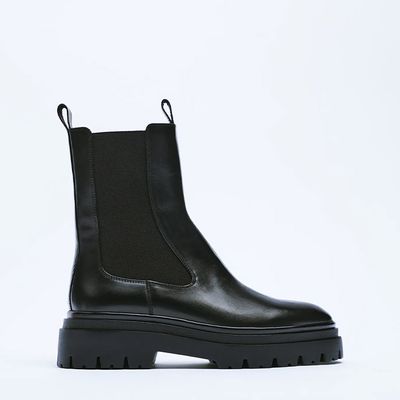 Leather Track Sole Ankle Boots  from Zara 