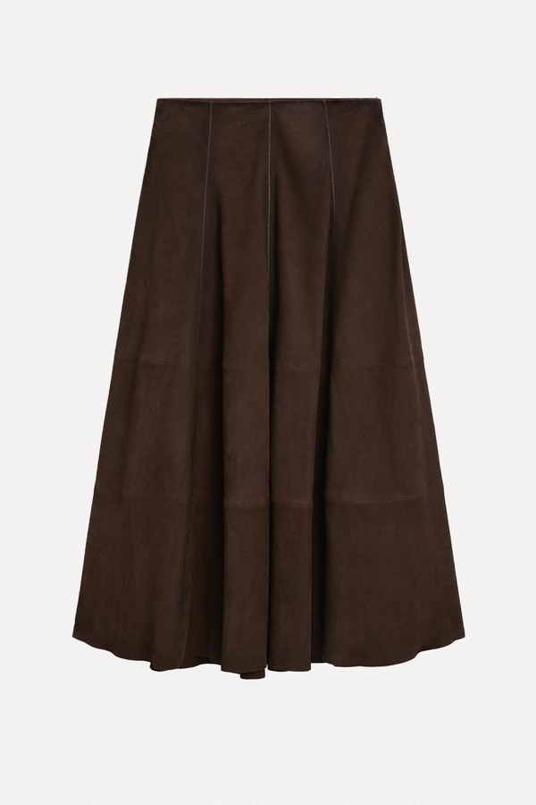 x from Suede Leather Flared Midi Skirt, £349 | Massimo Dutti