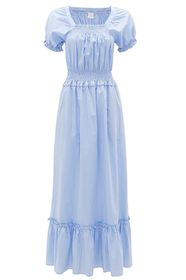 Shirred Puff-Sleeve Cotton Dress from Loretta Caponi