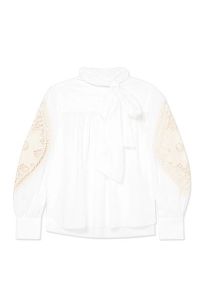 Crochet-Paneled Cotton-Poplin Blouse from See by Chloé