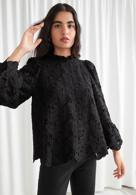 Relaxed Embroidered Scallop Bow Blouse from & Other Stories
