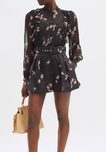 Dancer Floral-Print Belted Linen Shorts. from Zimmermann